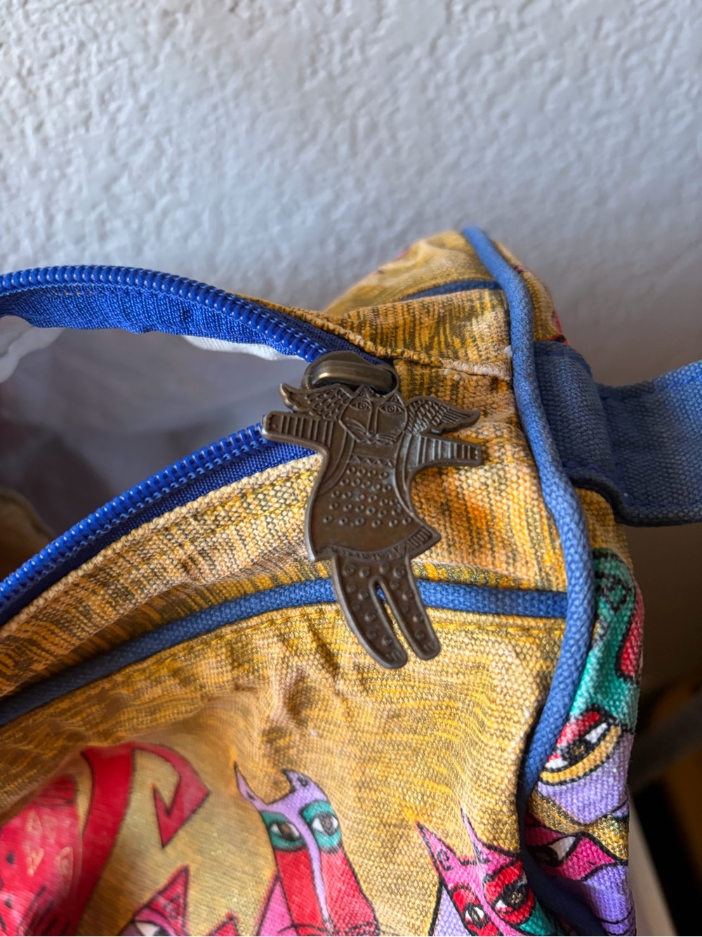Laurel Burch Multi-Color Cat Print Travel Weekender - Yellow Accents #vintage - Picture 6 of 10